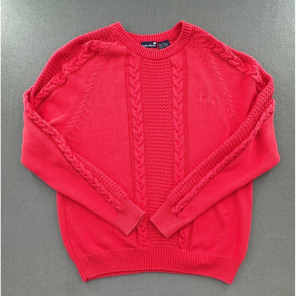 Stanley Blacker VTG Sweater L Cable Knit Crewneck Grandpacore Preppy Coastal